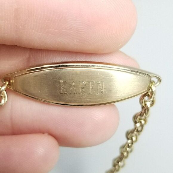 Vintage Speidel Engraved ID Bracelet, Karen Love, Steph, Gold Tone, 7 Inches - Picture 8 of 8
